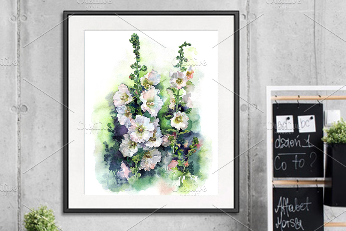 SALE! Watercolor Hollyhocks flowers, a Decorative Illustration by MaryAmi (Photo 3 of 3)