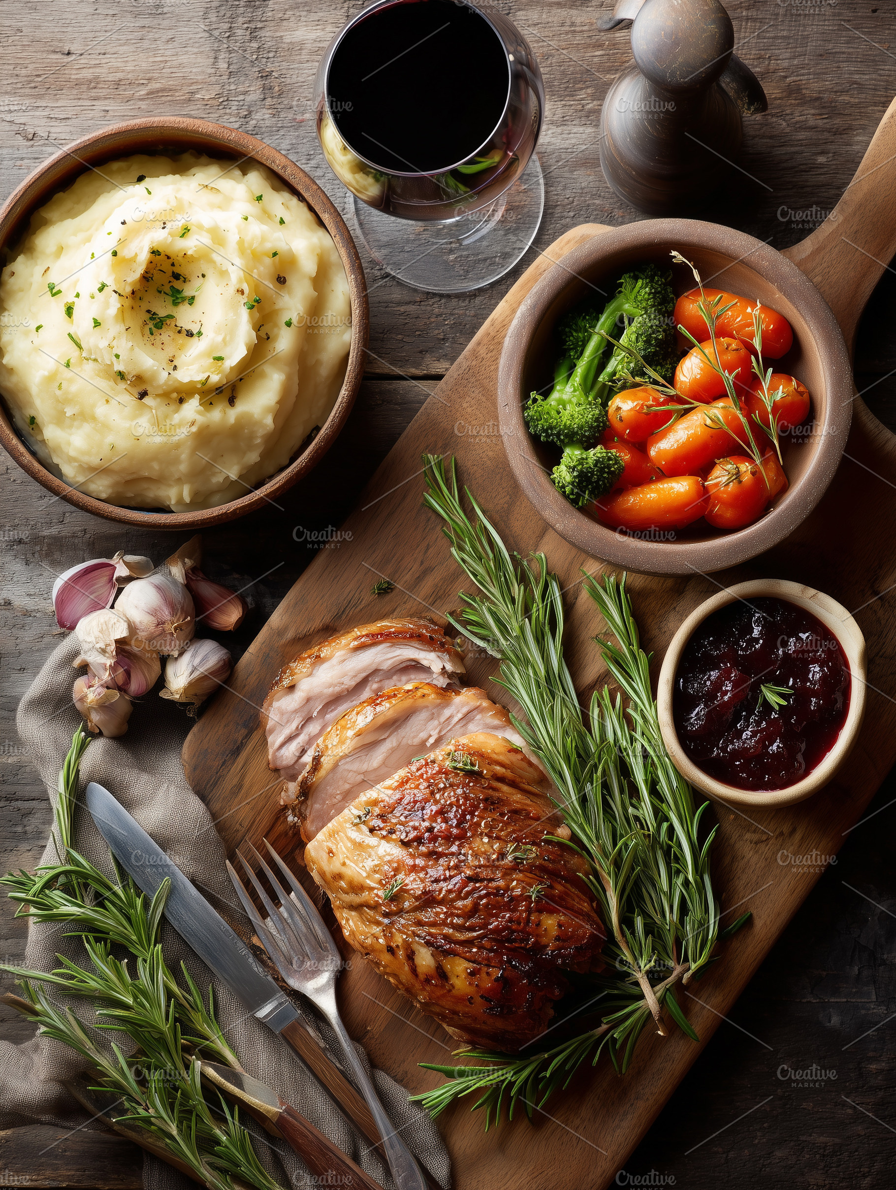 Rustic roasted pork loin with mashed, a Food & Drink Photo by MistyDay