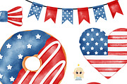4th of July watercolor clipart, a Decorative Illustration by Natalya_Mona_Art (Thumbnail 3 of 9)