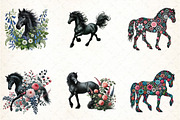 Watercolor Spring Black Horse, an Illustration by DreamCafeArt (Thumbnail 3 of 4)
