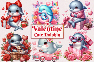 Valentine Cute Dolphin Clipart, a Seasonal Illustration by Craft Nest
