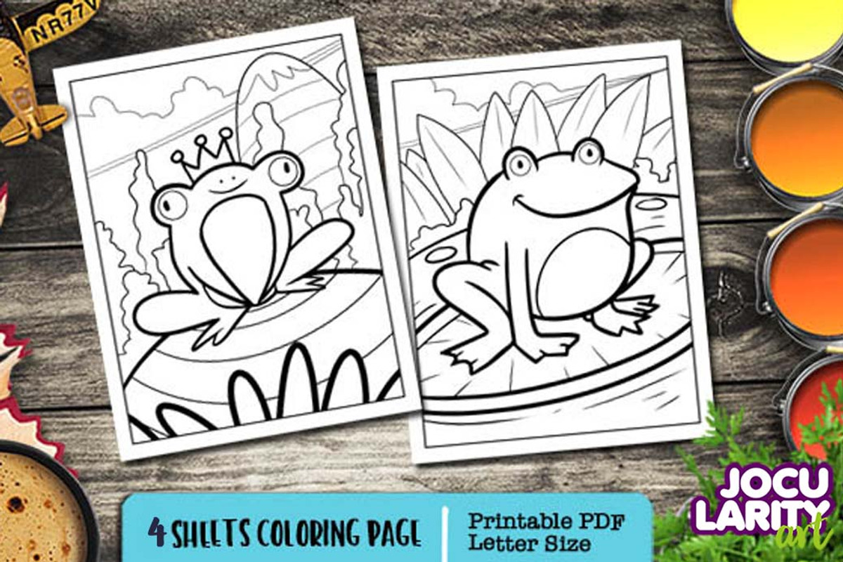 Cute Frog Coloring Pages, an Animal Illustration by Jocularity Art (Photo 2 of 3)