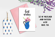 Postcard and pattern with blue jug, a Pattern Graphic by Lyolya Profitrolya (Thumbnail 2 of 3)