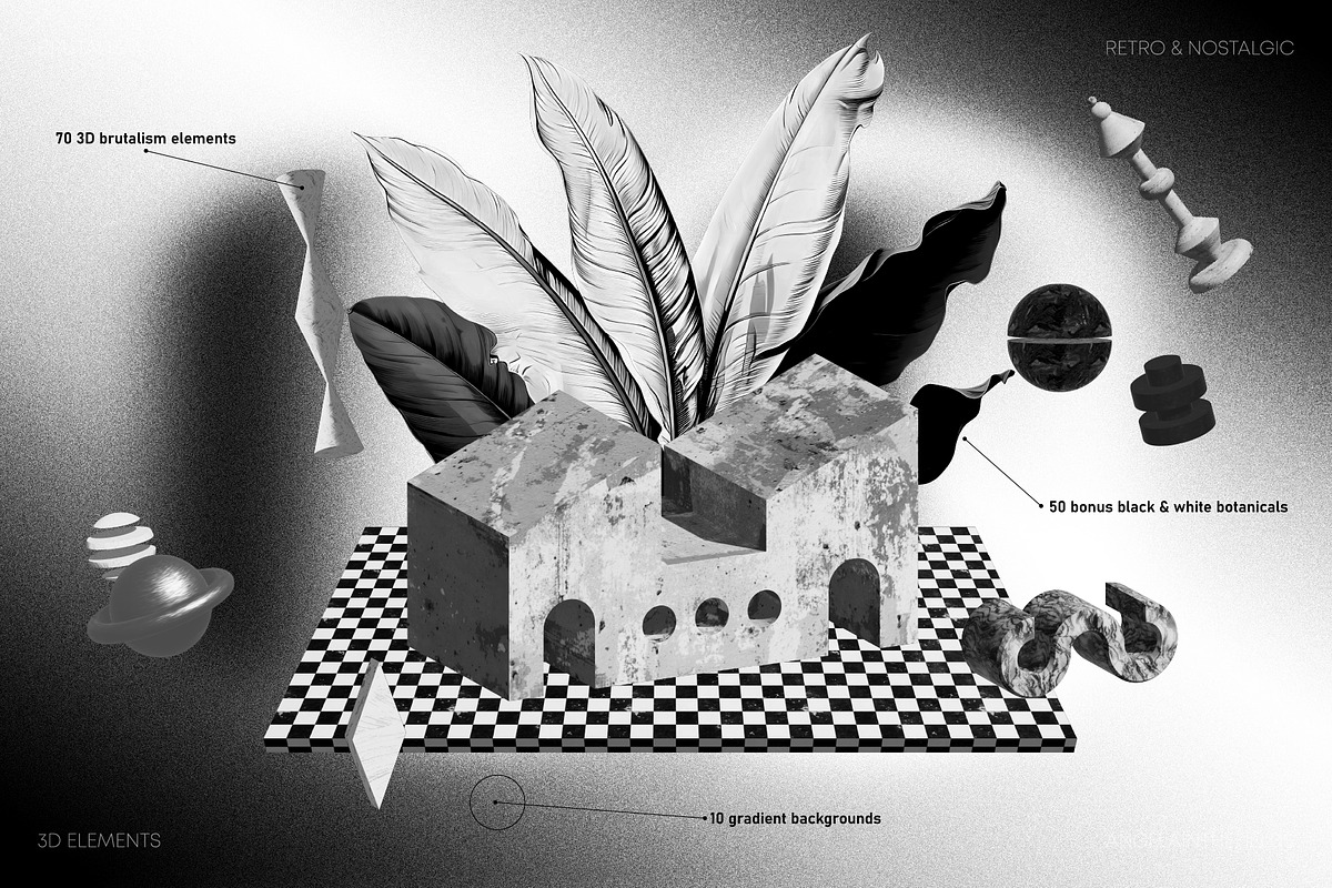 DARK BRUTALISM 3D Elements, an Object Graphic by angelainthefields (Photo 3 of 11)