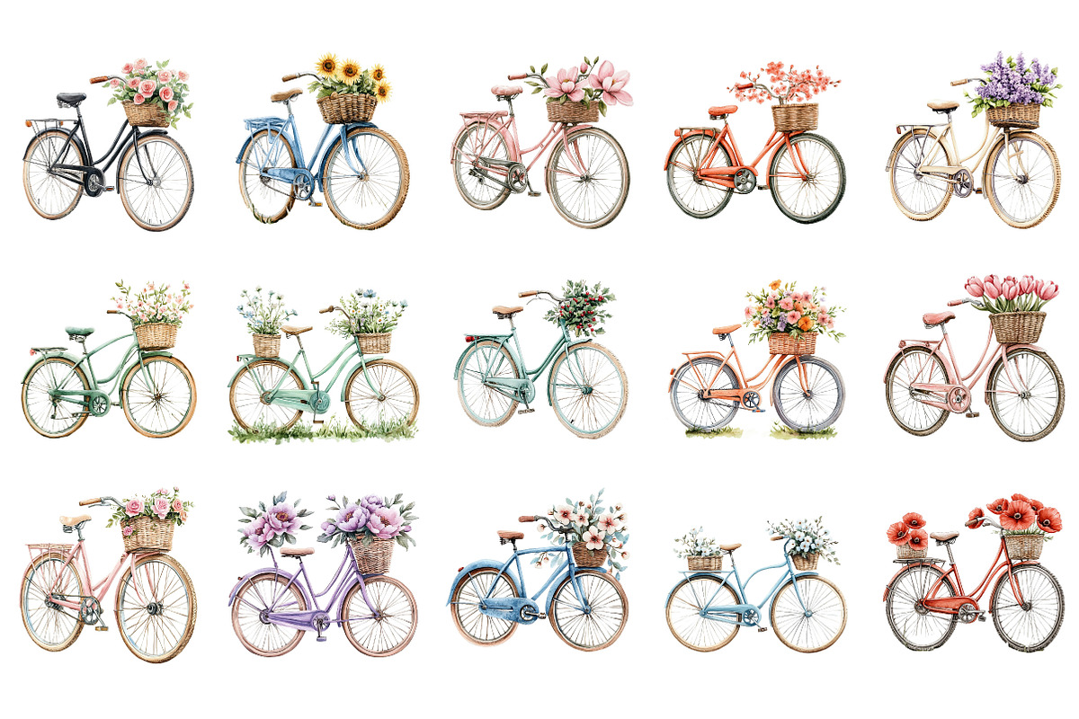 Embroidery Bicycle Clipart Bundle, an Illustration by Designking (Photo 2 of 5)