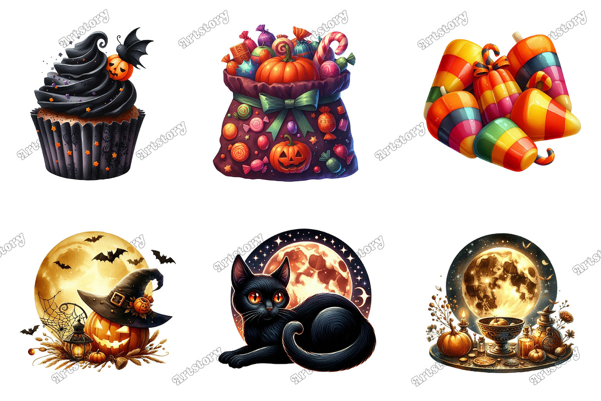 Happy Halloween Watercolor Clipart, an Illustration by designcity5 (Photo 2 of 5)