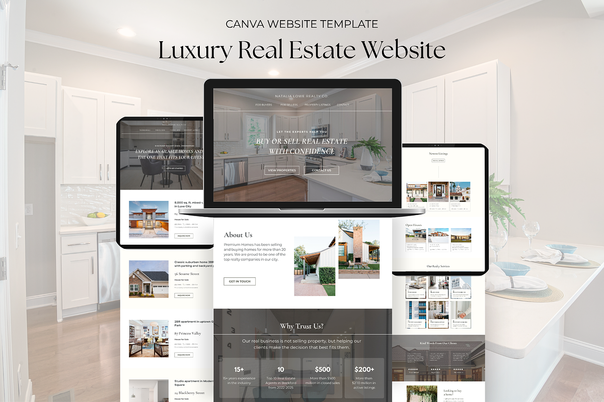 Real Estate Canva Website Template, a Landing Page Template by GlamWebDesigns (Photo 1 of 8)