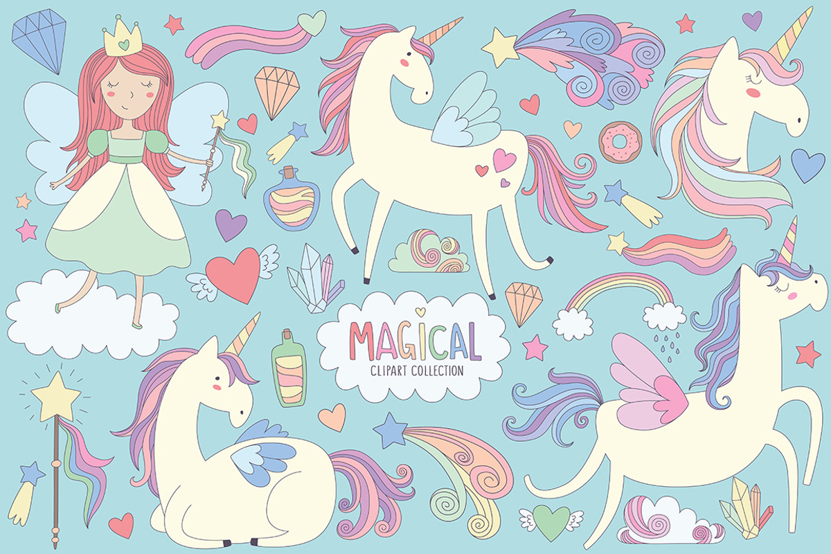 Unicorns & Magical Design Elements, an Illustration by Kenna Sato Designs