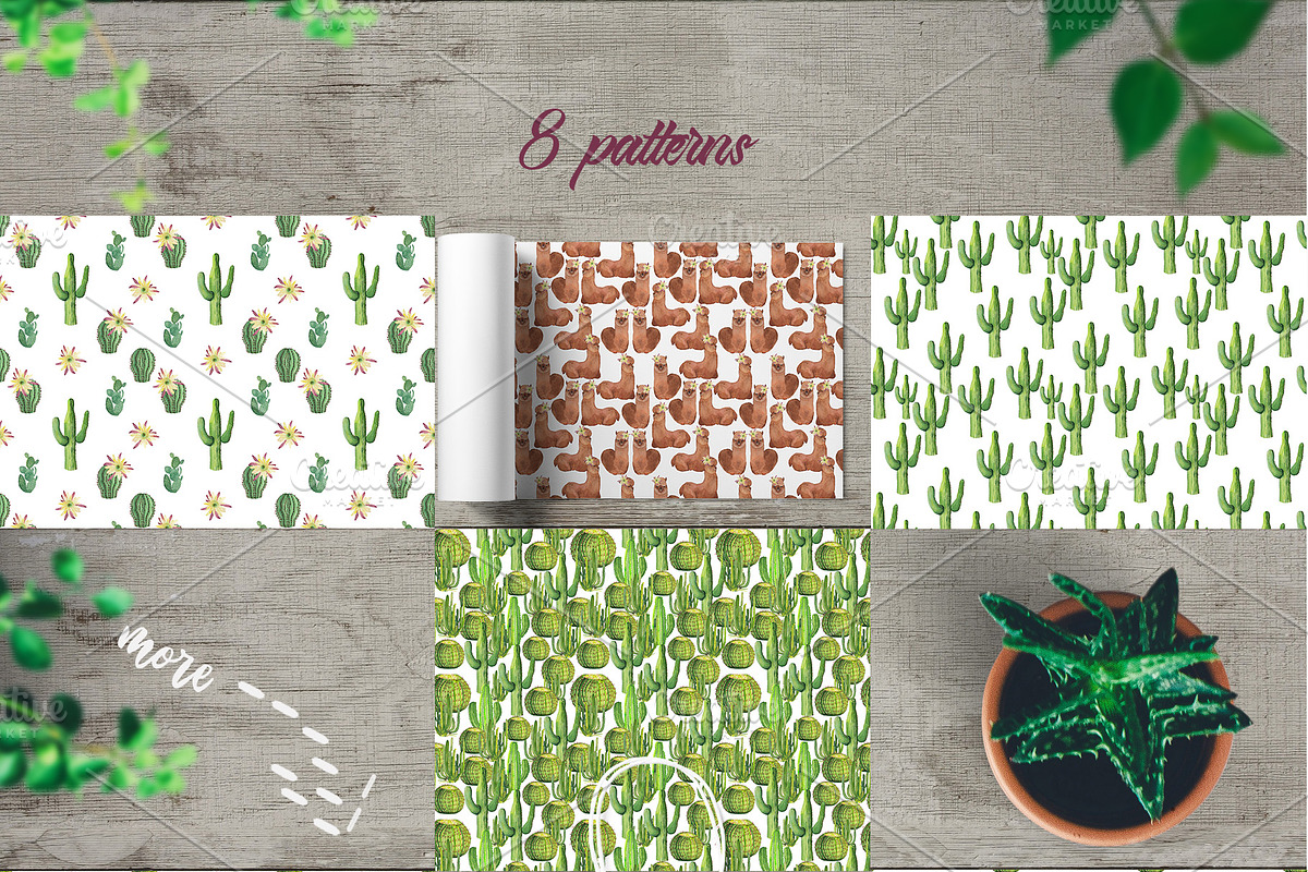 Bright Cactuses & Llamas Clipart, an Illustration by ColorfulNest (Photo 4 of 4)
