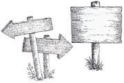 Ink drawings of old wooden signposts, an Object Illustration by javi.ruiz (Thumbnail 5 of 6)