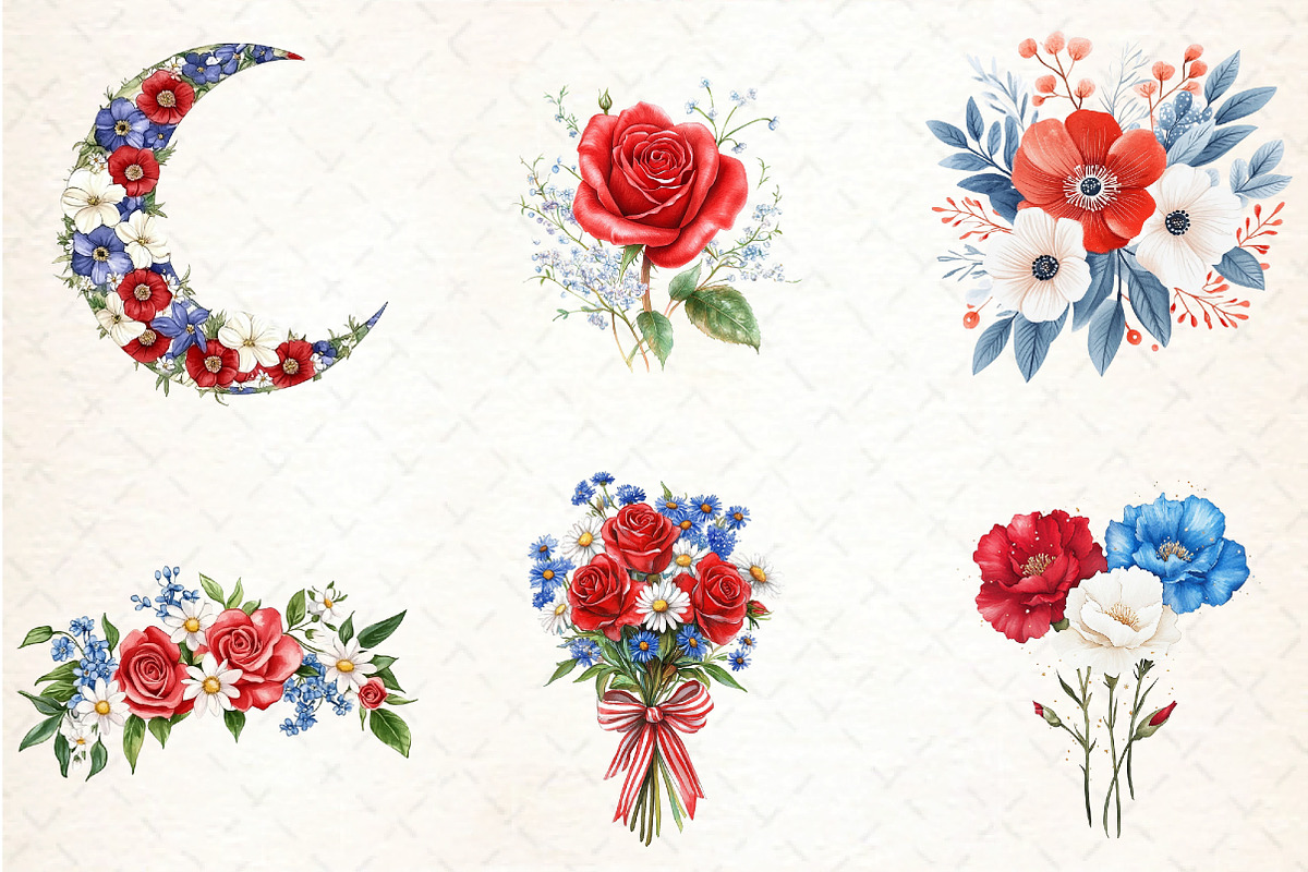 watercolor floral 4th of july, an Illustration by DreamCafeArt (Photo 3 of 5)