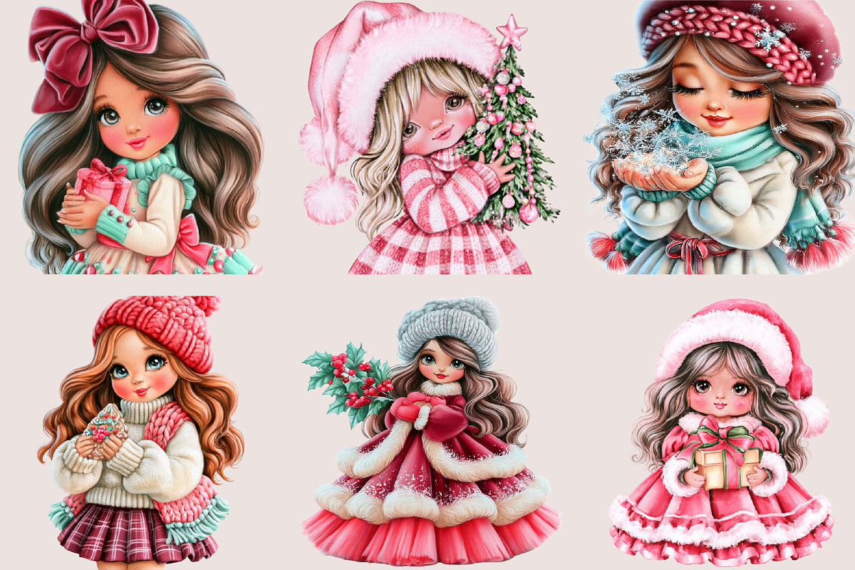 Christmas Girl Clipart PNG Bundle, a Seasonal Illustration by SVGArt (Photo 2 of 5)