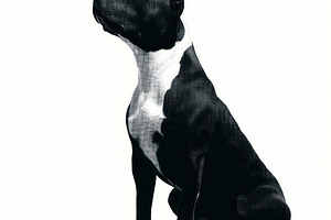 Black and white halftone illustration of a muscular dog sitting, an Animal Photo by José Manuel Gelpi