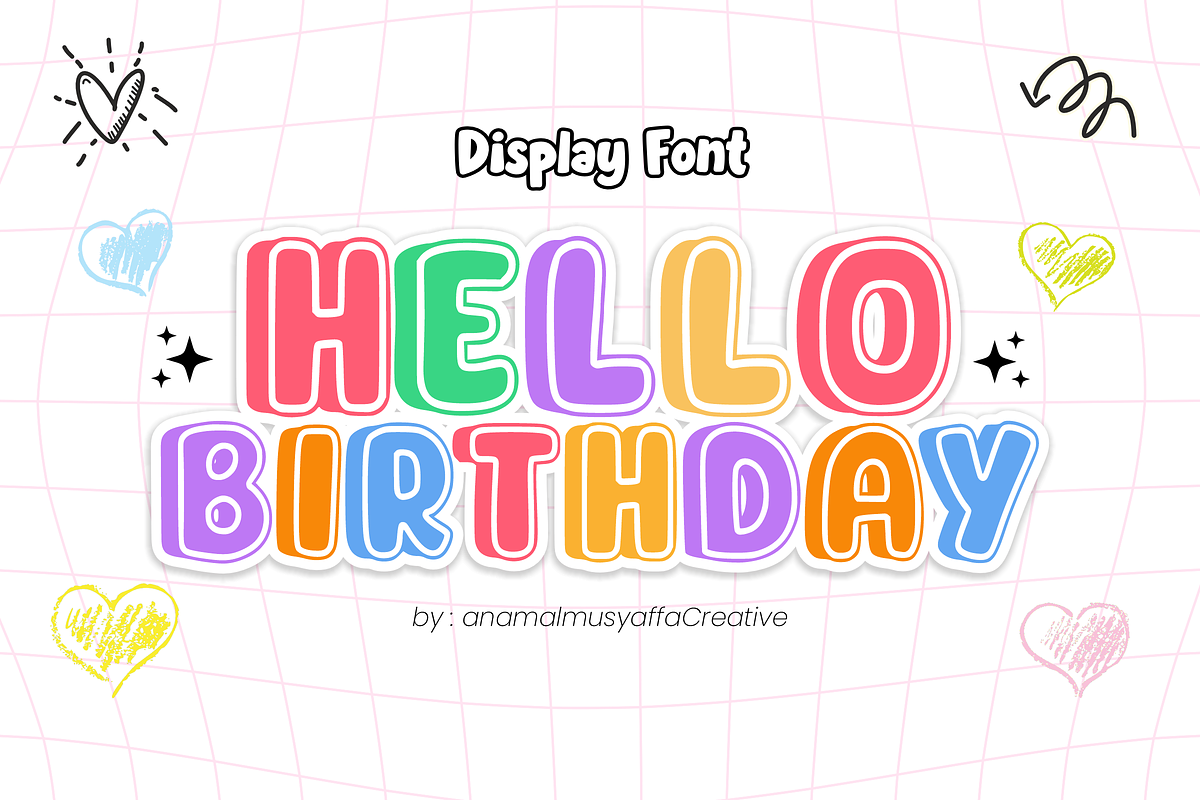 Hello Birthday - Display Font, a Font by KiddoGlyphs Studio (Photo 1 of 5)