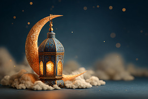 Elegant crescent moon lantern Ramdan, a Background Photo by shahsoft
