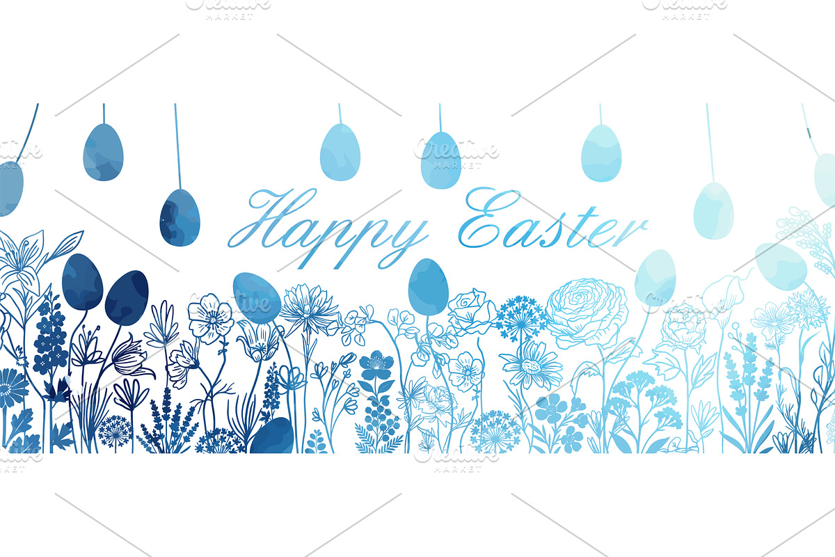 blue Easter card with egg. hand, an Illustration by Nenahliadava Design