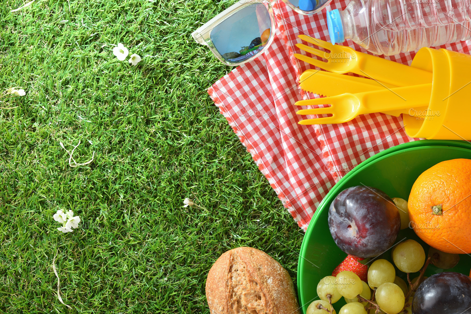 Top View Picnic Setup on Green Grass, a Holiday Photo by Davizro's Market