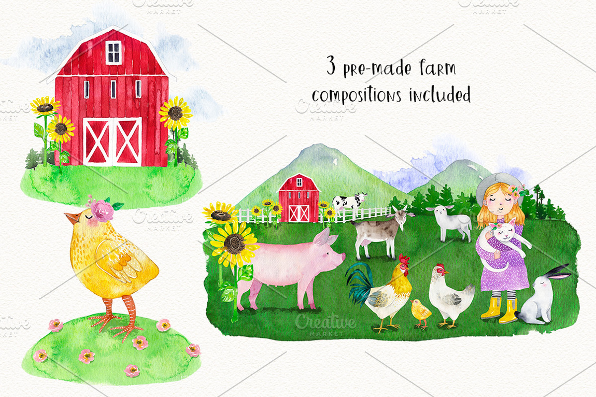 FARM ANIMALS watercolor set PART 1, an Animal Illustration by Natali Smolova (Photo 5 of 7)