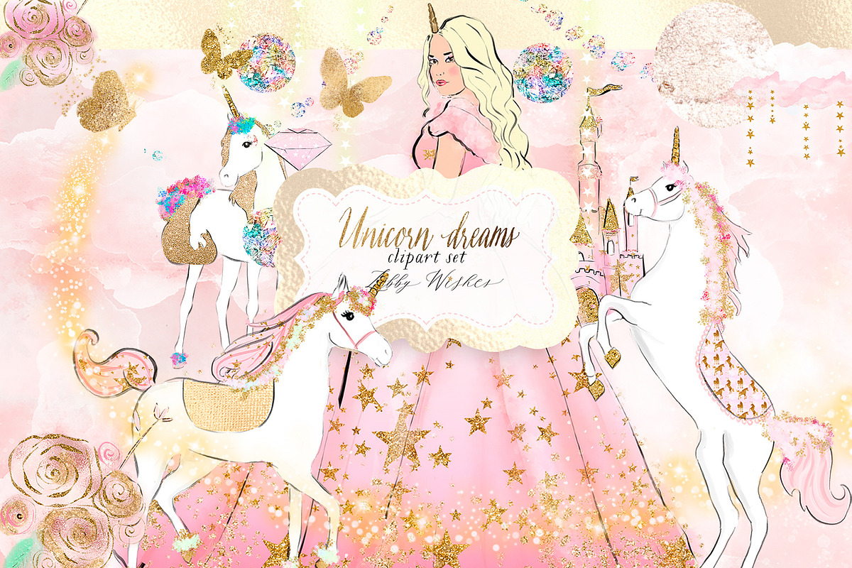 Unicorn Clipart-  Pink, an Illustration by Libby Wishes (Photo 1 of 7)