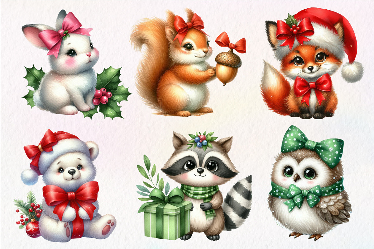 Cute Animals Christmas Clipart, an Illustration by Dream Creation (Photo 5 of 7)