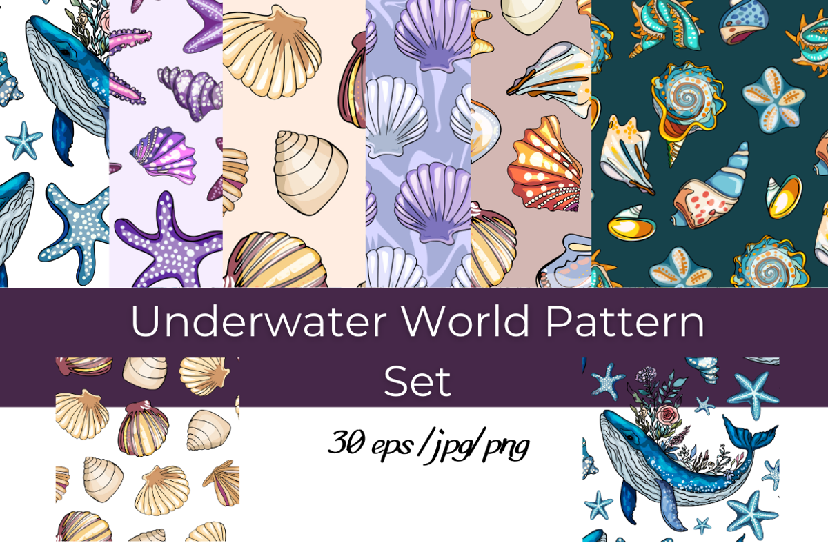 Underwater World Pattern Set, a Decorative Illustration by InkyQueenArt ...