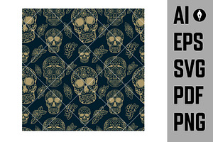 Seamless Pattern With Sugar Skulls