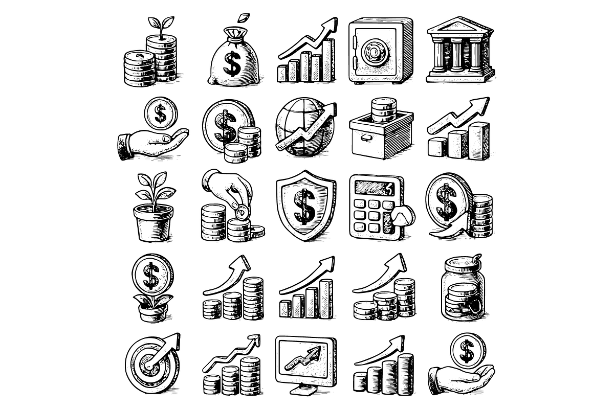 Finance and Investment Icons Set, an Object Graphic by nikagraphic