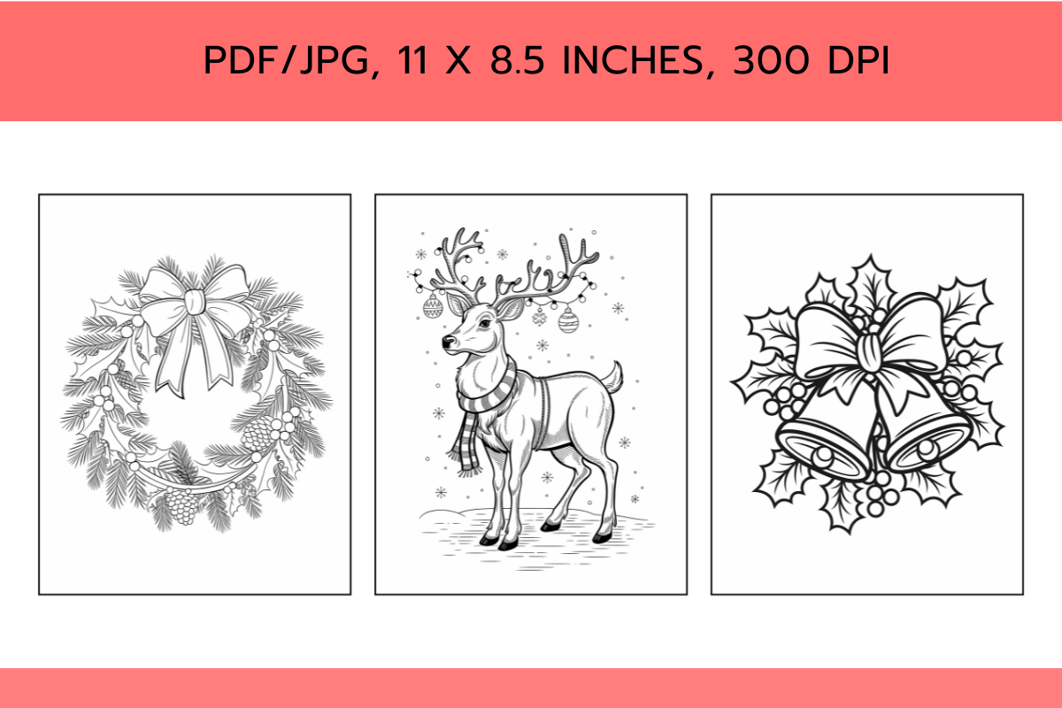 120 Christmas Coloring Pages, a Decorative Illustration by Daffodil Dream Studio (Photo 4 of 4)