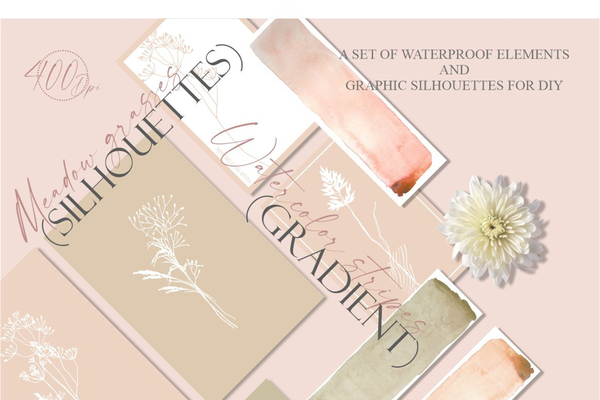 Meadow Grasses & Watercolor Stripes, an Illustration by Collection by VY (Photo 1 of 11)