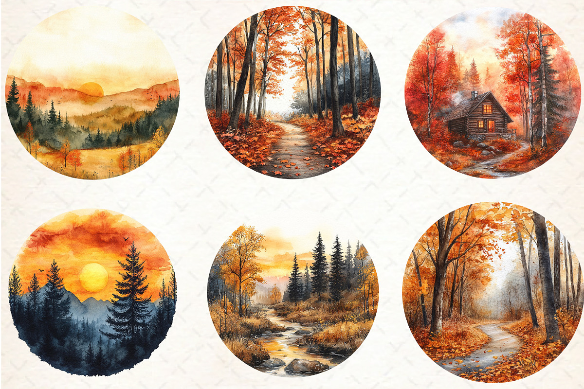Watercolor Autumn Landscapes Clipart, an Illustration by Libby Wishes (Photo 7 of 7)
