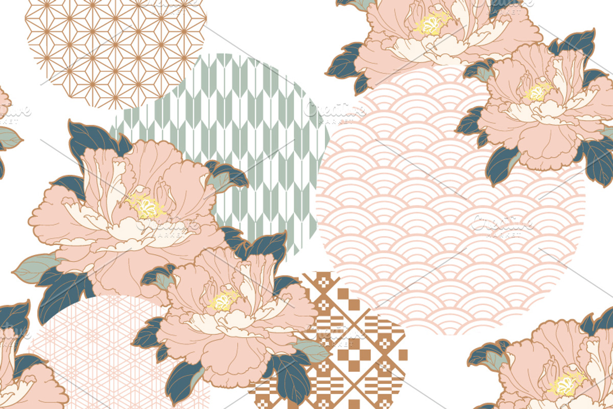 Peony flower and geometric pattern, a Graphic by marukopum (Photo 1 of 2)