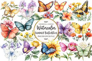 Summer Butterflies Garden Clipart, an Illustration by OK Design