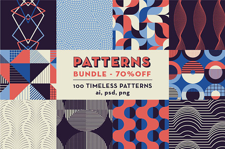 PATTERNS BUNDLE: 100 Geo Patterns, a Pattern Graphic by kloroform