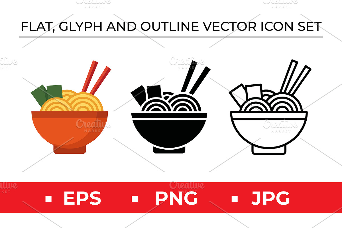 Noodle Bowl Icon Set - 3 Styles, an Outline Icon by Artonix (Photo 1 of 2)