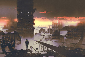 Abandoned city,sci-fi concept