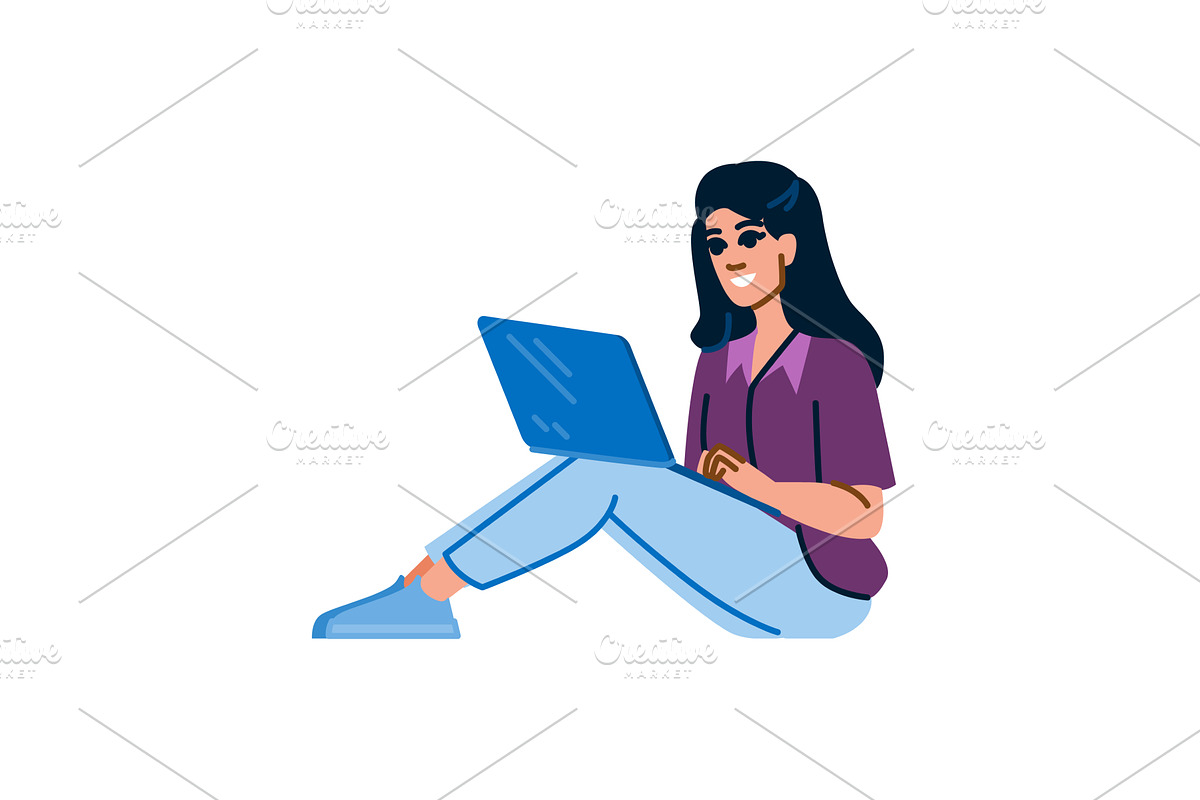 Young woman working remotely using, a Person Illustration by pikepicture