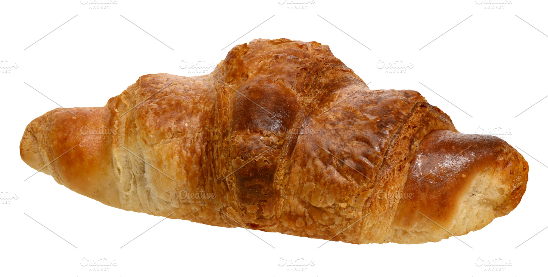 Baked crispy croissant on isolated background, a Food & Drink Photo by ndanko