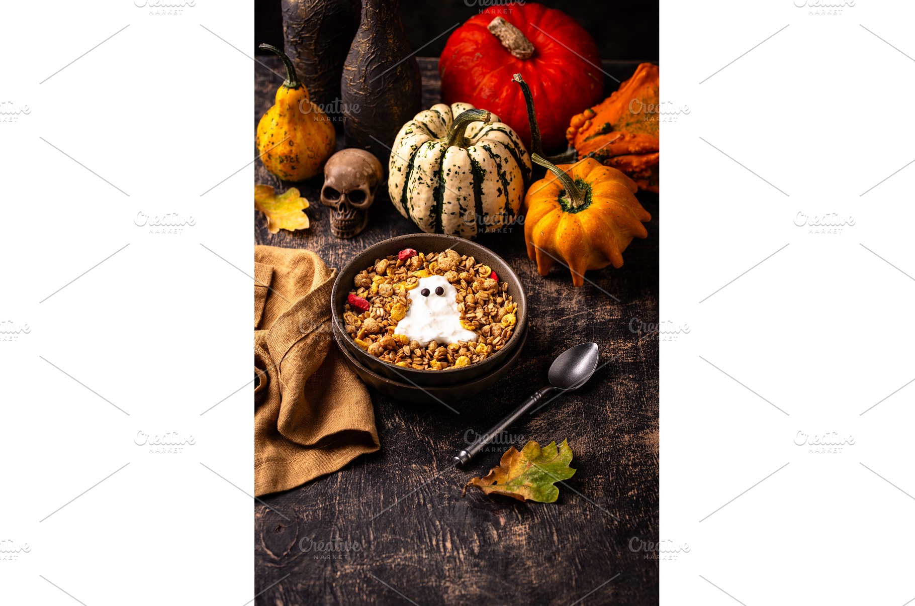 Halloween breakfast. Granola and, a Food & Drink Photo by Yulia Furman