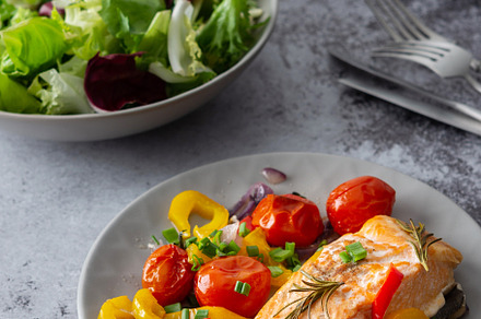 Baked fillet Arctic char on a plate, a Food & Drink Photo by Pandateam