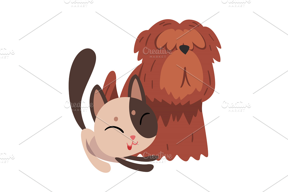 Funny Cat and Dog Playing Together, an Animal Illustration by TopVectors
