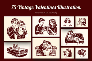 Vintage Valentines Illustration Set, a Person Illustration by Prosymbols