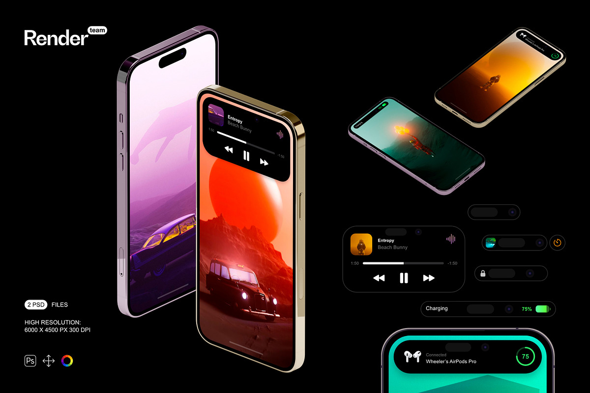 iPhone 14 Pro Mockup Set, an iPhone Mockup by Renderteam (Photo 1 of 7)