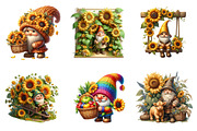 Watercolor Sunflower Gnomes Clipart, a Transportation Illustration by SinaCreation (Thumbnail 2 of 9)