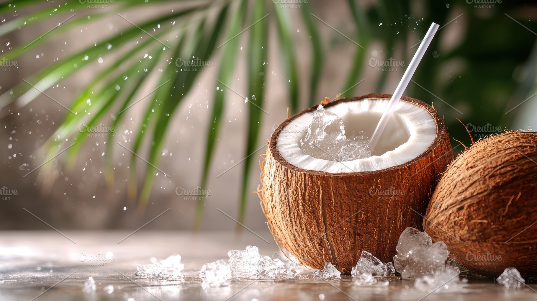 Refreshing coconut beverage with a s, a Photo by Pixeness Studio