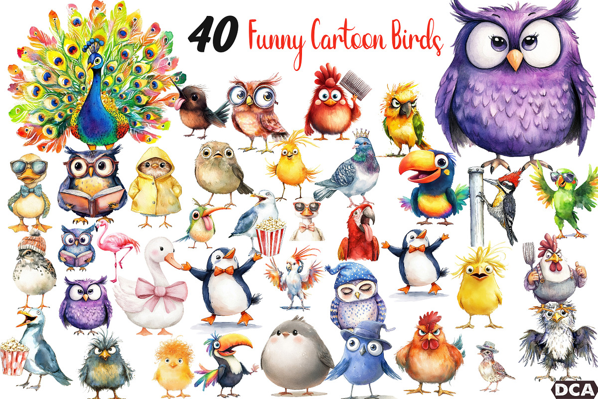 Funny Cartoon Birds Clipart, an Illustration by DreamCafeArt (Photo 1 of 6)