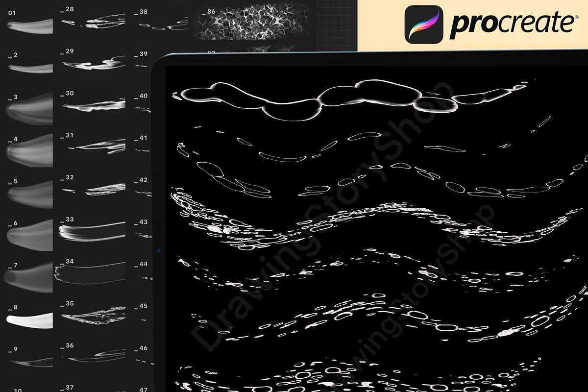120 Procreate liquid white brushes, a Brush Add-On by DrawingStoryShop (Photo 3 of 7)