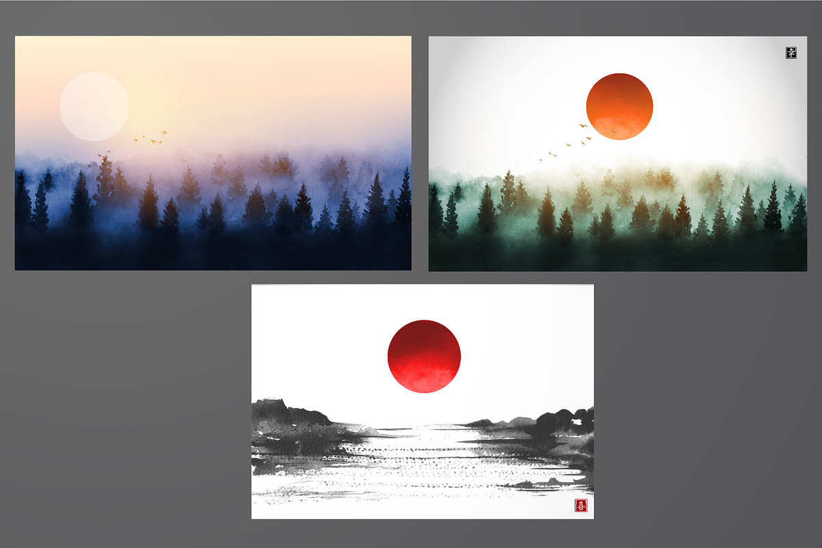 Sumi-e zen landscapes, an Illustration by Elina_Li (Photo 4 of 7)