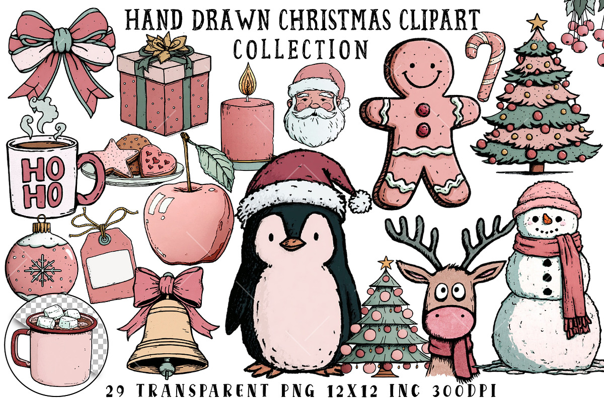 Hand Drawn Christmas Clipart, an Illustration by OK Design (Photo 1 of 6)
