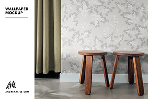 Wallpaper Mockup with wooden stools, a Household Mockup by Andrea Muller