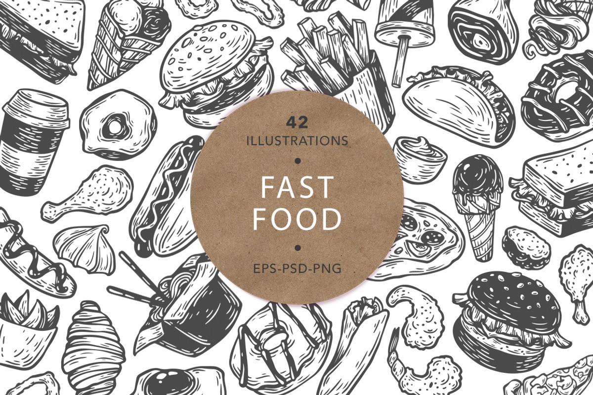Fast Food. Vector Illustrations., a Food Illustration by Olga Olmix (Photo 1 of 7)